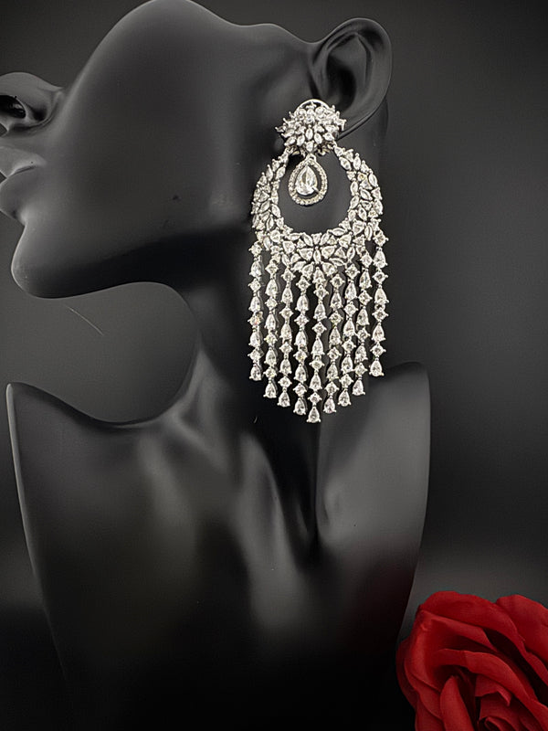 Premium Cubic Zirconia Chandelier Oversized earrings is designer Inspired, Statement Long earring, Bridal, Party, Wedding jewelry,