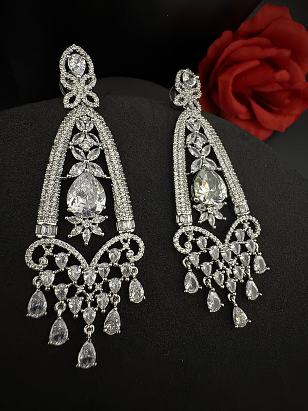 Premium Cubic Zirconia Crystals Chandelier earrings is designer Inspired, Statement Long sleek earring, Bridal, Party, Wedding jewelry, chic