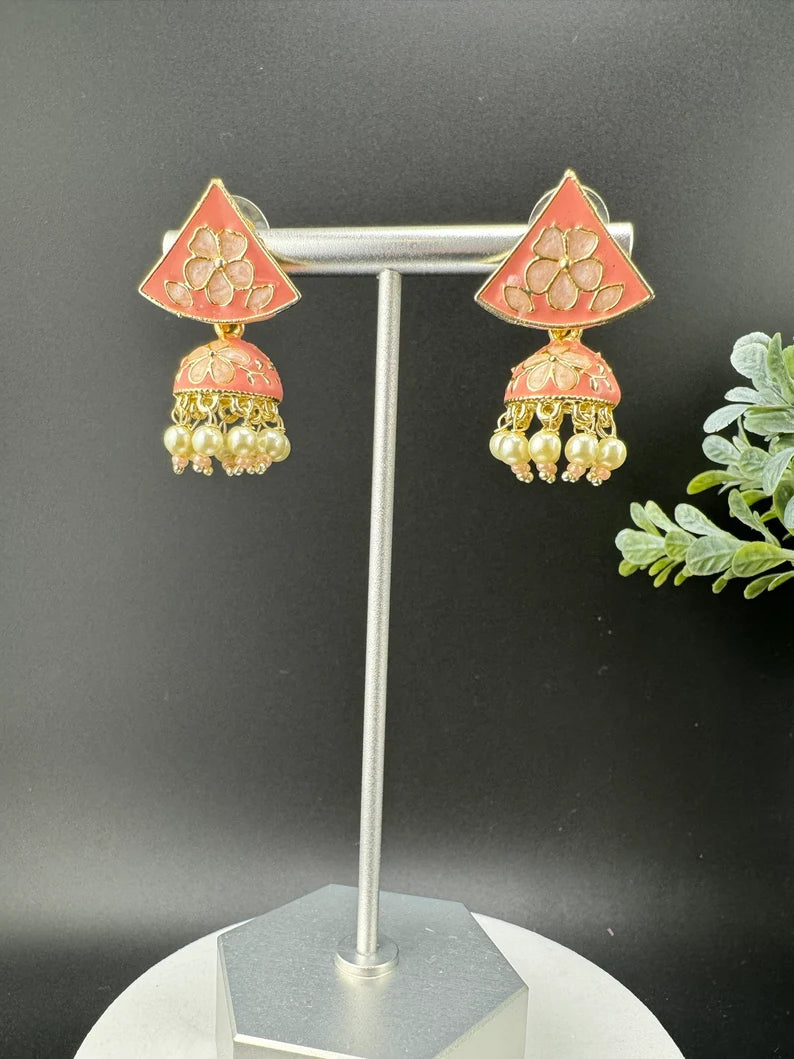 Minakari Details, Light Weight small jhumki earring