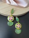 Gold and Light Green earring with Minakari and Monalisa Stone