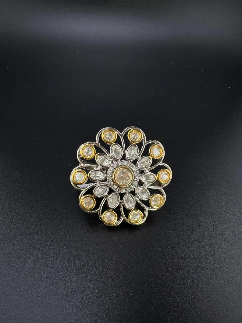 Victorian Kundan and CZ, Adjustable Big Finger Ring