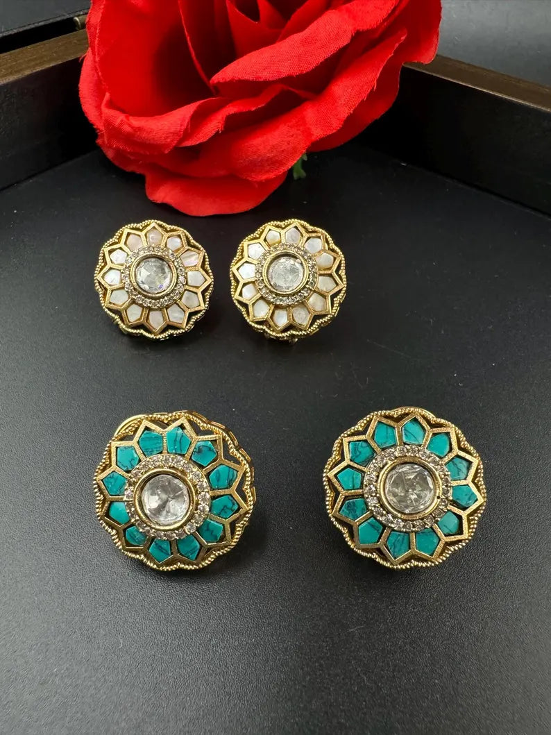 High Quality Premium Moissanite Kundan and Pachi kundan Studs earrings