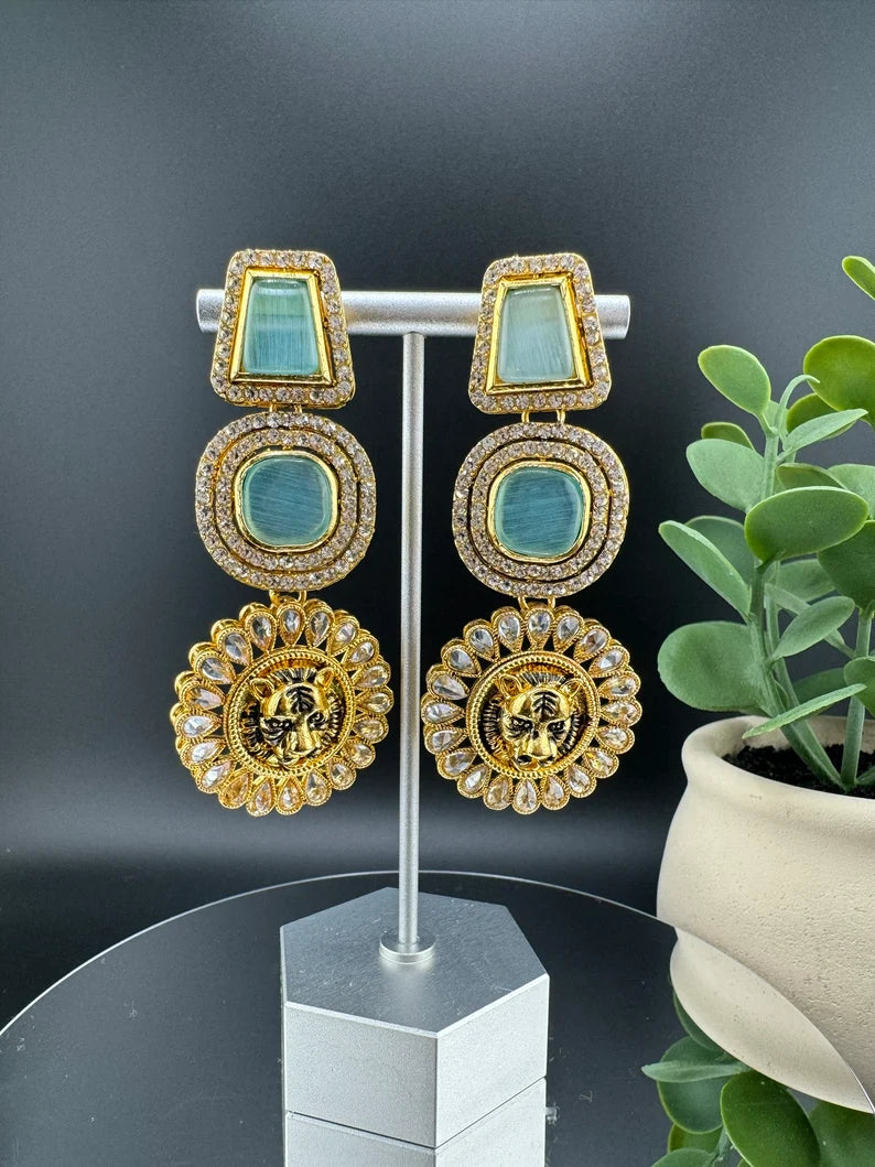 Sabyasachi inspired Chand Bali light Blue, Long Chandelier earring