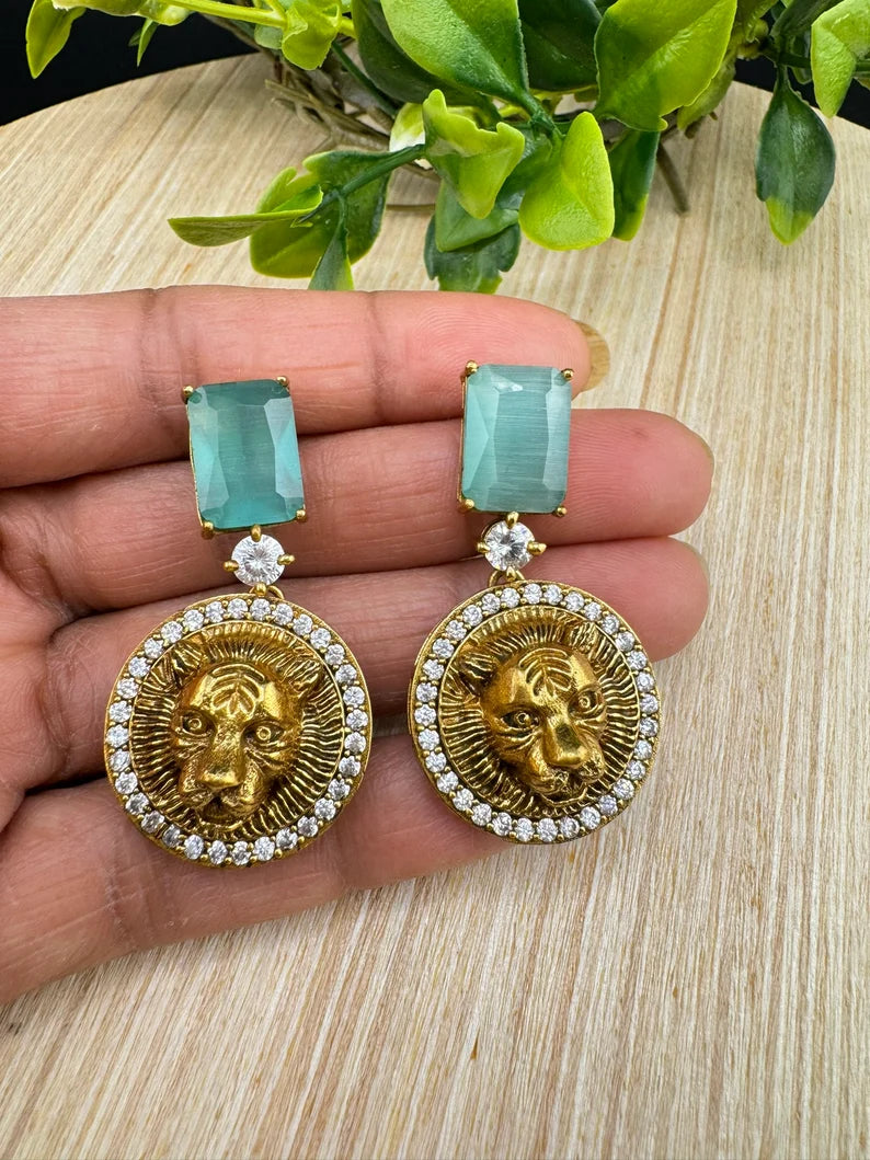 Inspired By Sabyasachi earrings with CZ, and stone, Dangler earring