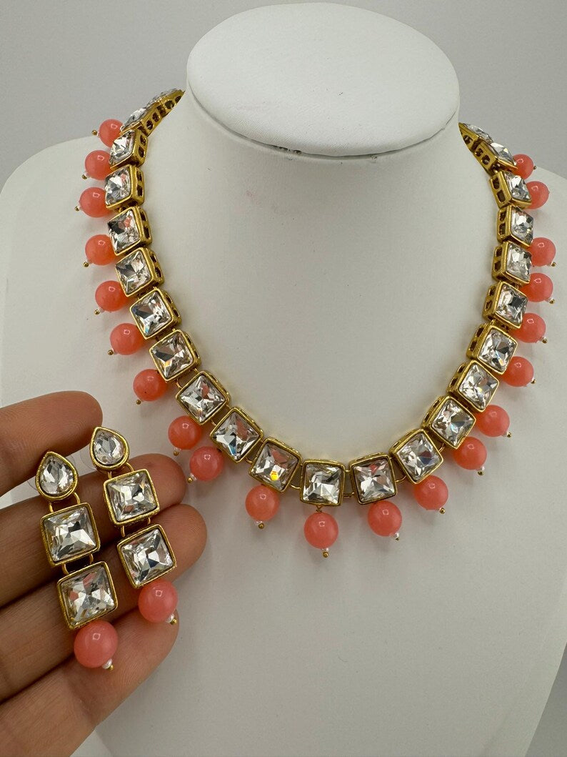 Kundan and Pearls Sleek Necklace Set