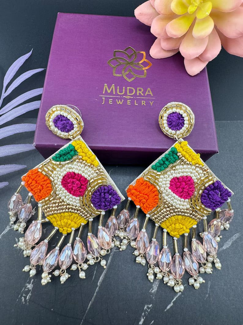 Beaded Multicolor with Tassel Quirky earring/Handmade earring