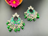 High Polish Minakari Oxidized German silver Chand Bali, Emerald Green