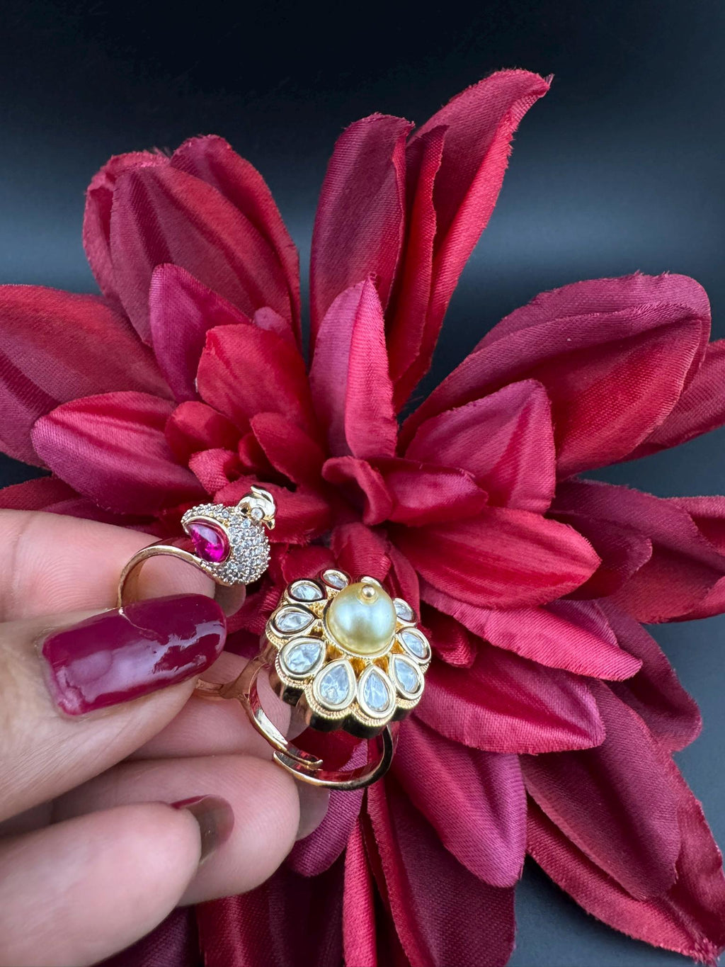 3D Premium 2 Finger Ring in kundan, Italian Mina(Enamel)/Adjustable Finger Ring/Indian Jewelry/Bollywood Jewelry/Indian Wedding jewelry