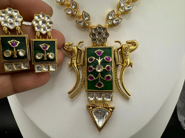 Green Amrapali Inspired, Premium Quality Inlay work on natural stone long Necklace