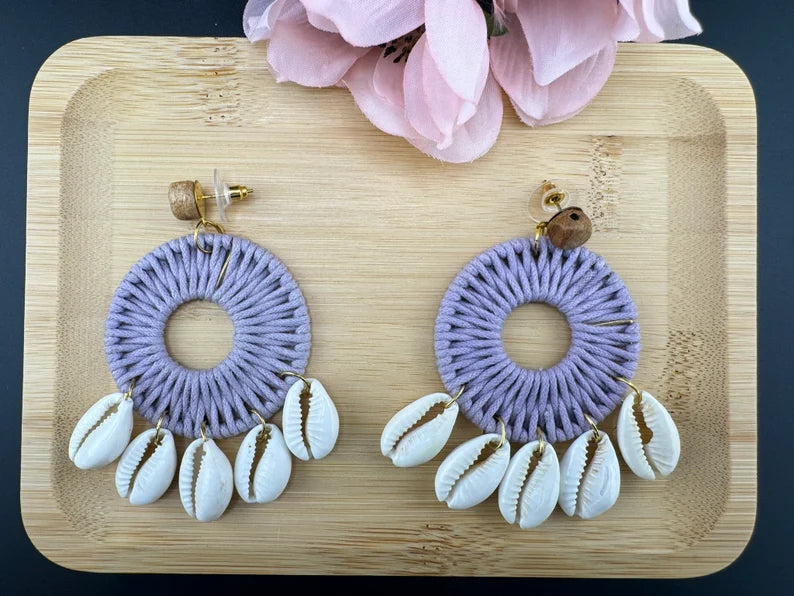 Shells and threaded hoop earrings, quirky Handmade earring