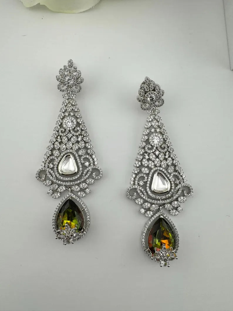 Premium Long Earrings with Swarovski Crystals and Nano Setting Cubic Zirconia Chandelier Earrings