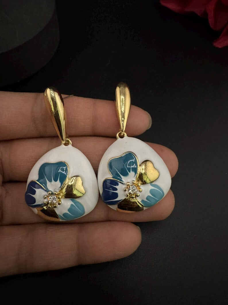 High Quality Premium Enamel and gold Designer Drop Earrings