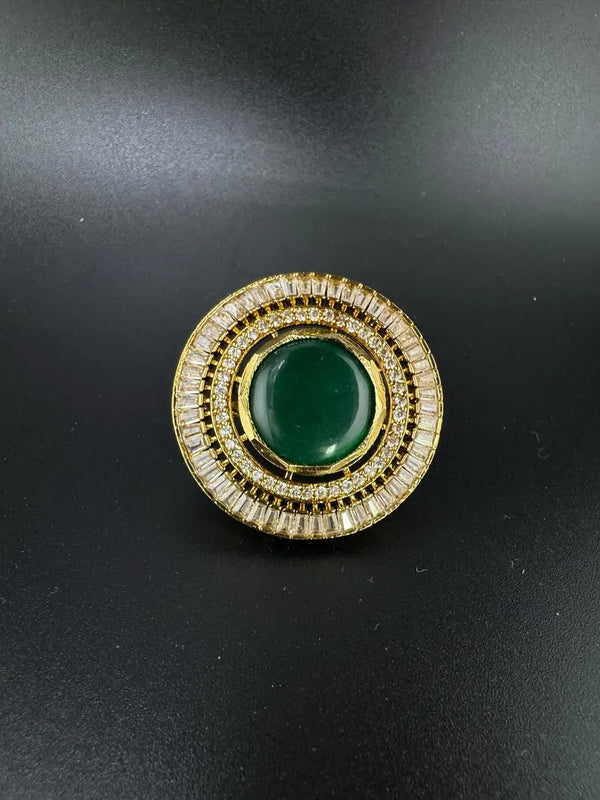 Monalisa stone, CZ Adjustable Finger Ring