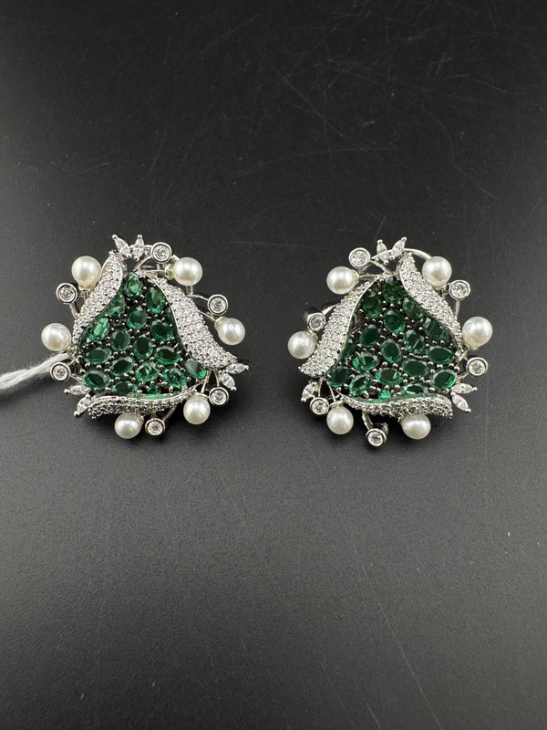 Pearls, Cubic Zirconia, Diamond nano setting stud earrings, Indian Jewelry