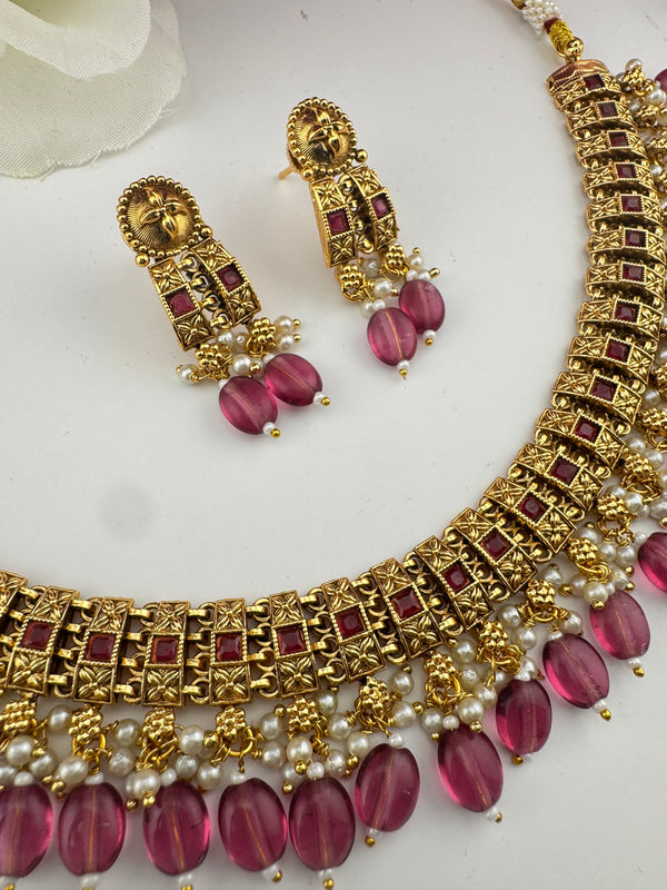 Rajwadi kundan Pearls Gold necklace set with earrings, Indian Bridal Jewelry set