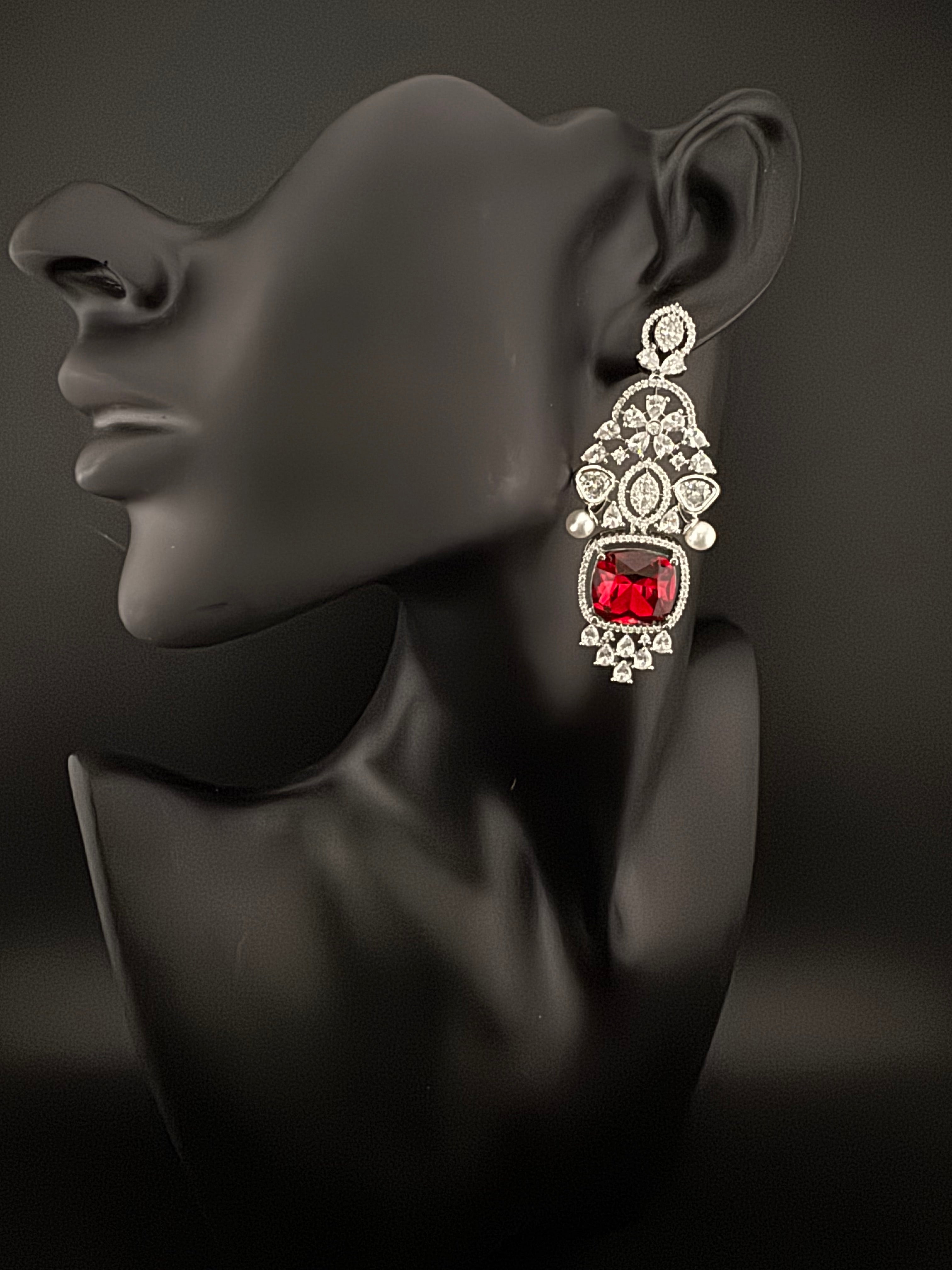 Champagne Cubic Zirconia Chandelier Long earrings with Pearls and Crystals