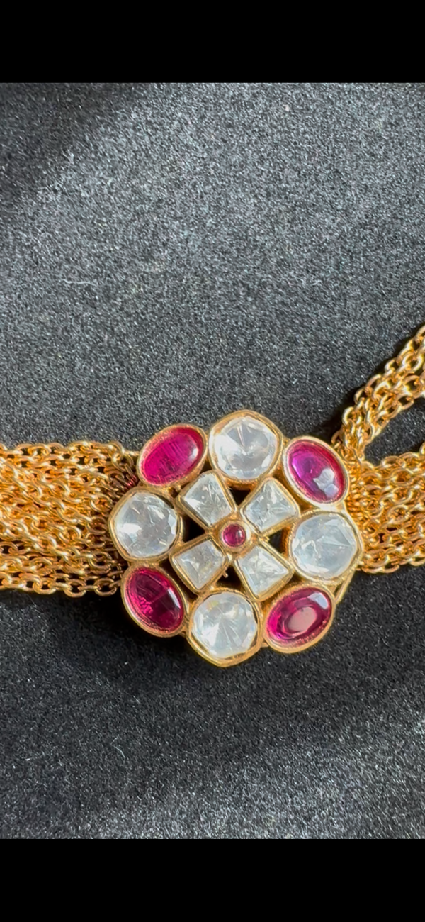 Kundan, Moissanite, multi Gold chain choker necklace set, Indian Bridal Jewelry