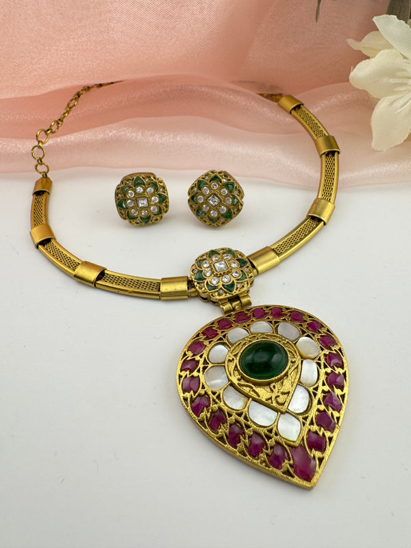 MOP, Cubic Zirconia, Stones Amrapali inspired necklace set, Indian Bridal Jewelry