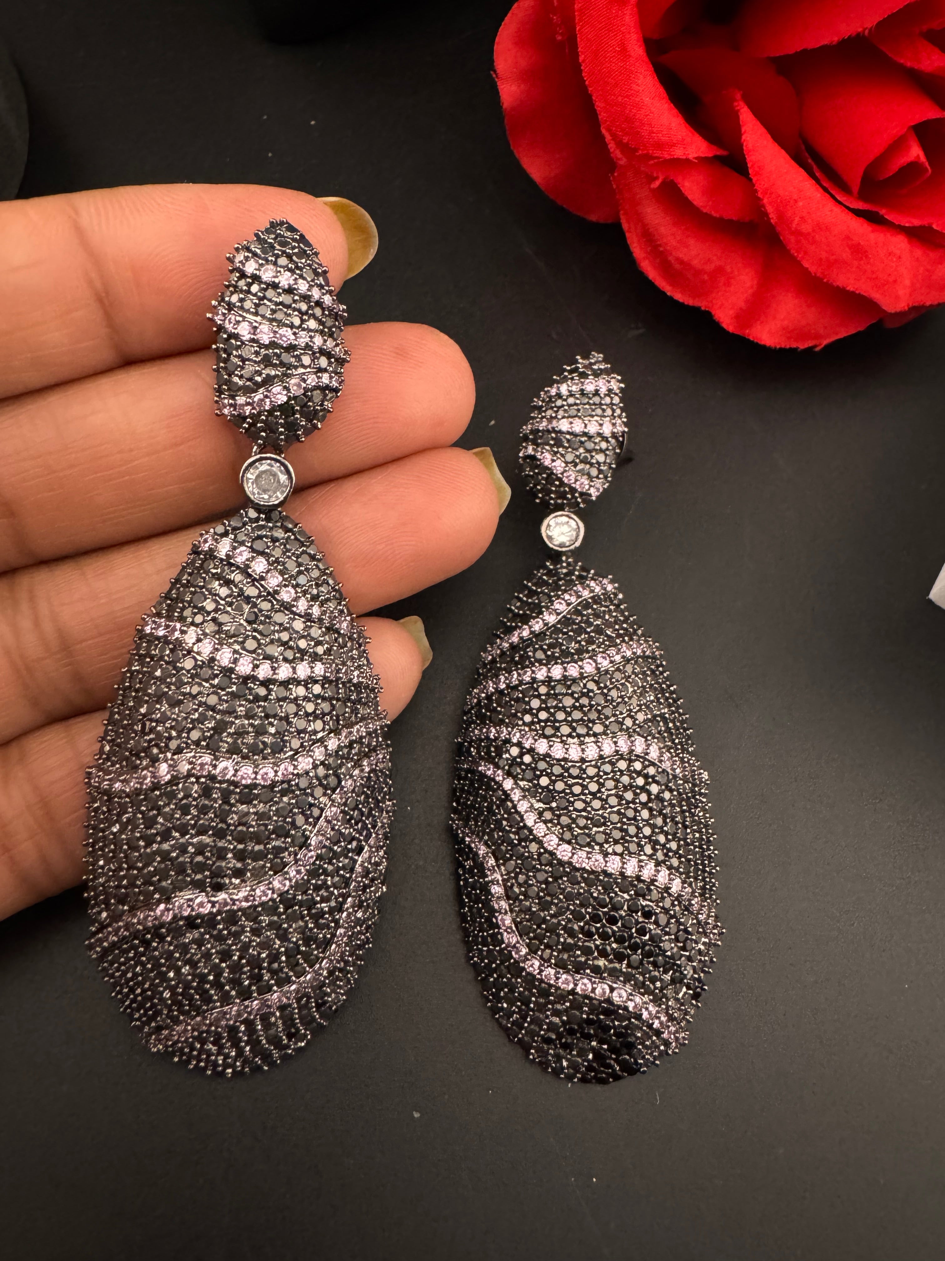 Premium Nano Setting Cubic Zirconia Victorian Long earrings in Dangle Drop shape, designer Inspired Statement long drop dangle earrings