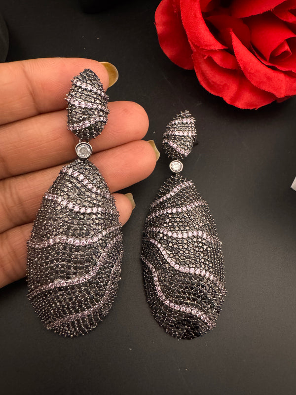 Premium Nano Setting Cubic Zirconia Victorian Long earrings in Dangle Drop shape, designer Inspired Statement long drop dangle earrings
