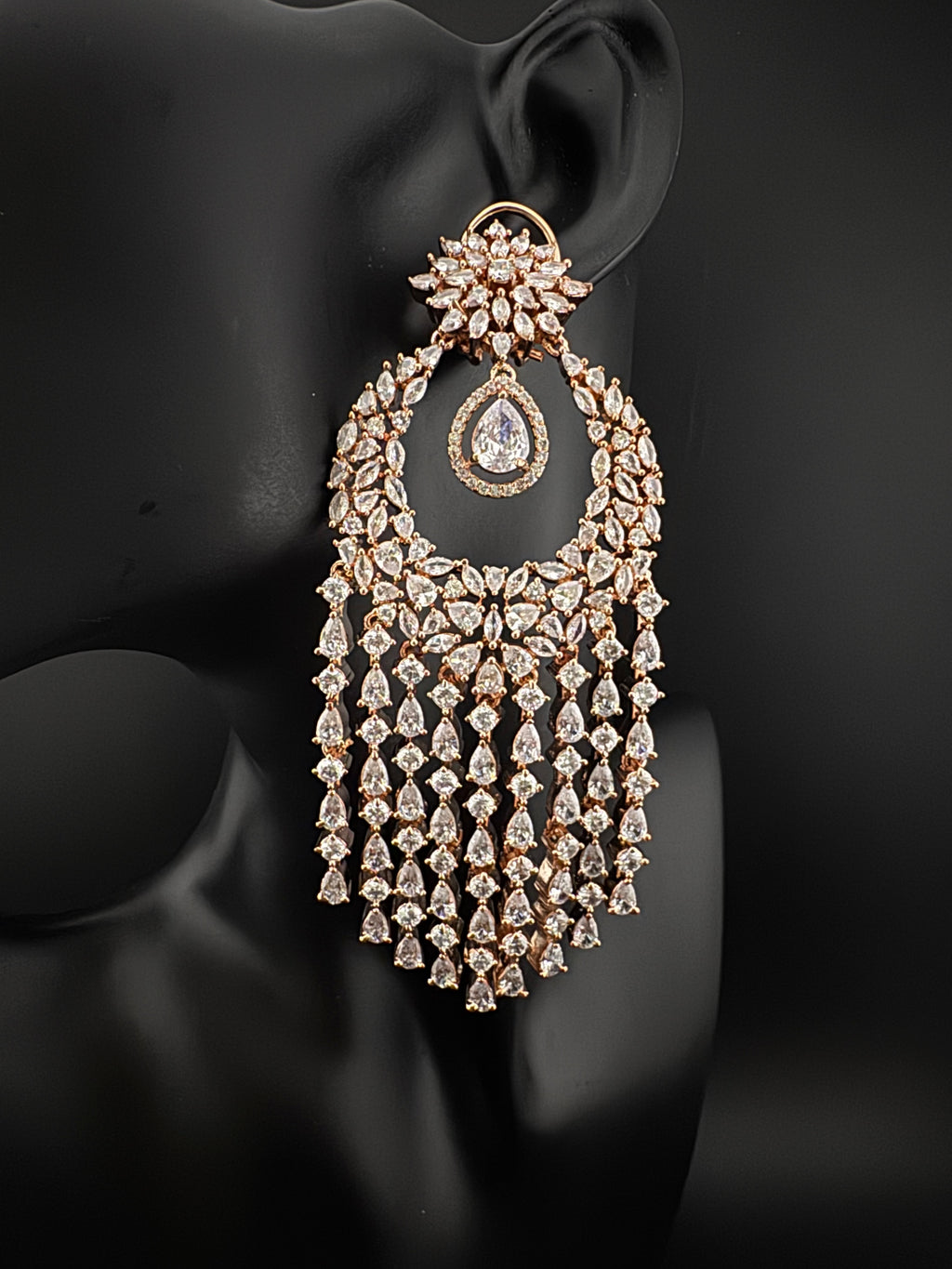 Premium Cubic Zirconia Chandelier Oversized earrings is designer Inspired, Statement Long earring, Bridal, Party, Wedding jewelry,