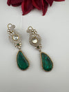 Kundan, CZ, Gold, Doublet Stone Chandelier Long Earrings, Bridal, Moissanite, CZ, Peacock Designer jewelry