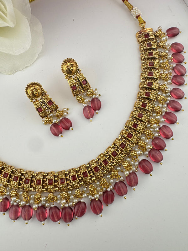 Rajwadi kundan Pearls Gold necklace set with earrings, Indian Bridal Jewelry set