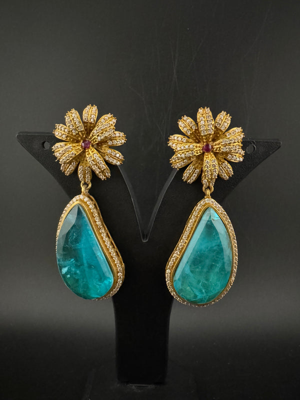 CZ and Gold, Doublet Stone Chandelier Drop Earrings, Bridal, Designer jewelry