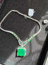Green Doublet stone, Enamel and CZ Diamond all over Necklace Set, White Gold Plated