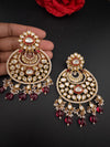 Red and Gold Kundan Chandelier Earrinngs, High shine Bridal Moissanite CZ, Shiney Gold Designer