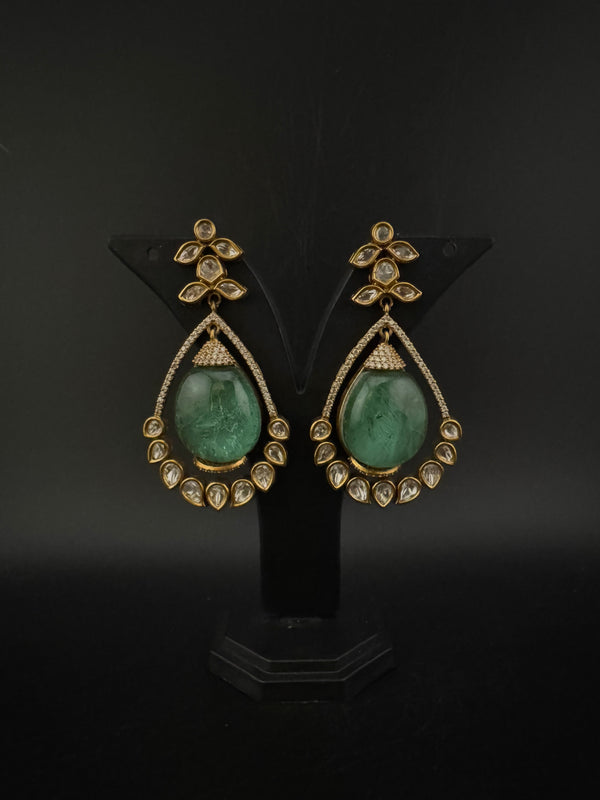 Kundan, CZ, Gold, Doublet Stone Chandelier Long Drop Earrings, Moissanite, CZ, Designer jewelry