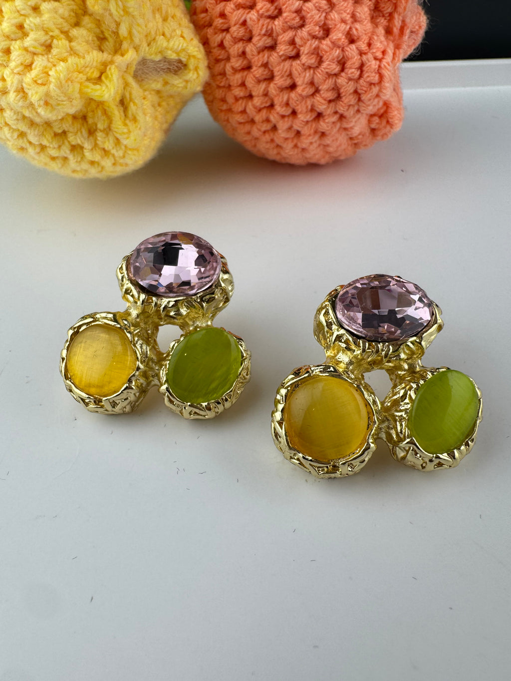 High Quality Premium Stones, CZ, Glass Crystals in gold is Swarovski inspired designer stud earrings/Big size Stud earrings/Statement stud