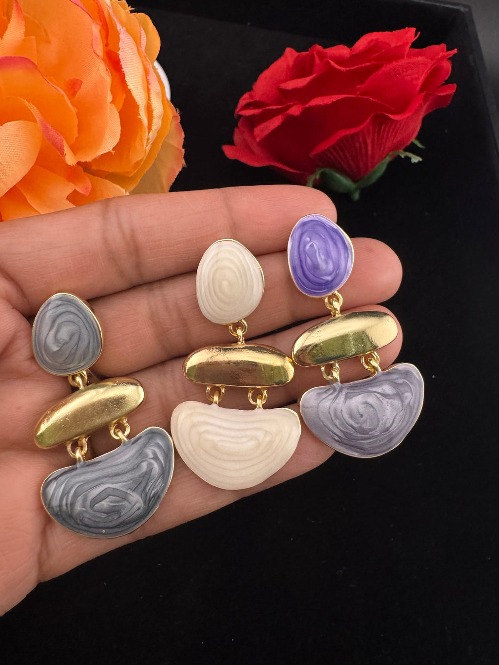 High Quality Premium Enamel and gold Designer Drop Earrings