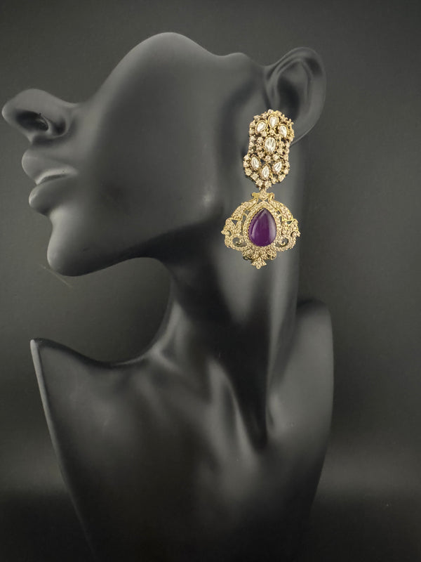 CZ, Kundan, Doublet Stone Chandelier Drop Earrings, Bridal, Moissanite, Designer jewelry