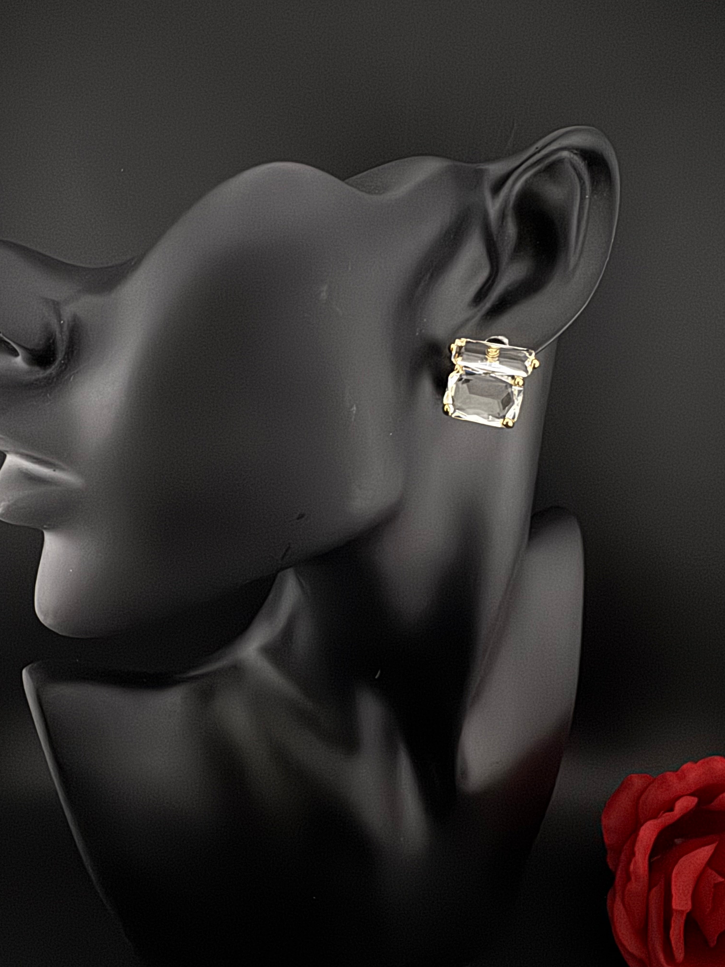 Premium designer Studs earring with clear glass stones, stylish, Statement Jewelry, jewelry for all ages, best for Bridesmaid Gift