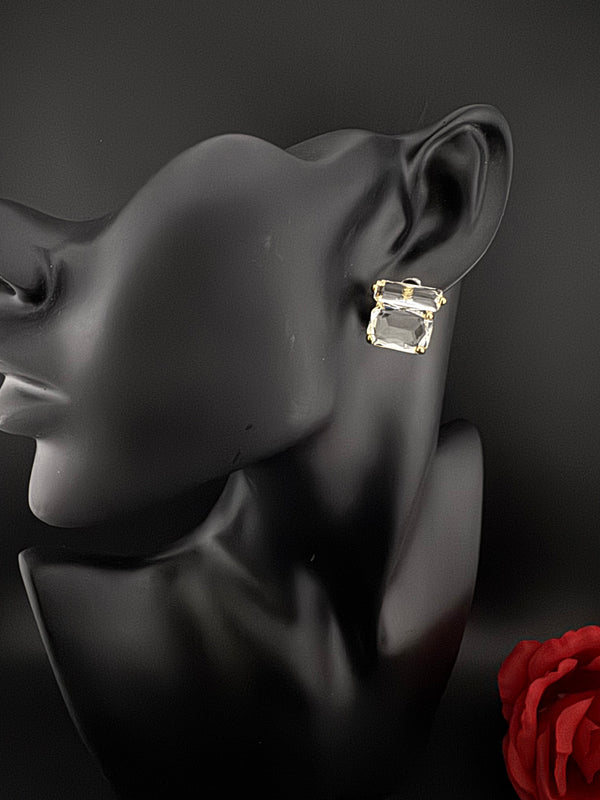 Premium designer Studs earring with clear glass stones, stylish, Statement Jewelry, jewelry for all ages, best for Bridesmaid Gift