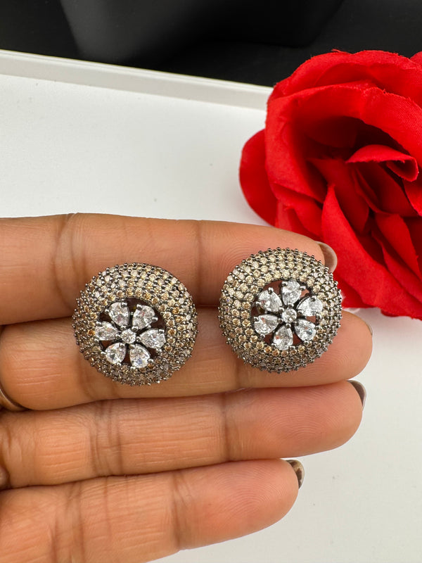 Cubic Zirconia, Diamond nano setting Victorian stud earrings, Indian Jewelry
