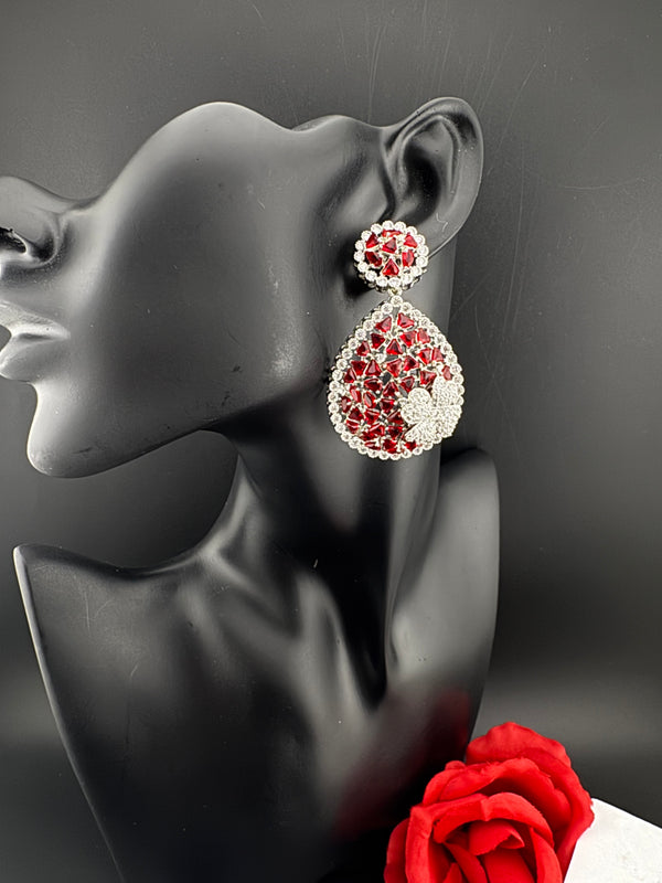 Premium Nano Setting of Cubic Zirconia in silver is designer Inspired Statement Drop Dangle earring/Unique Indian, Bridal, bridesmaid gift