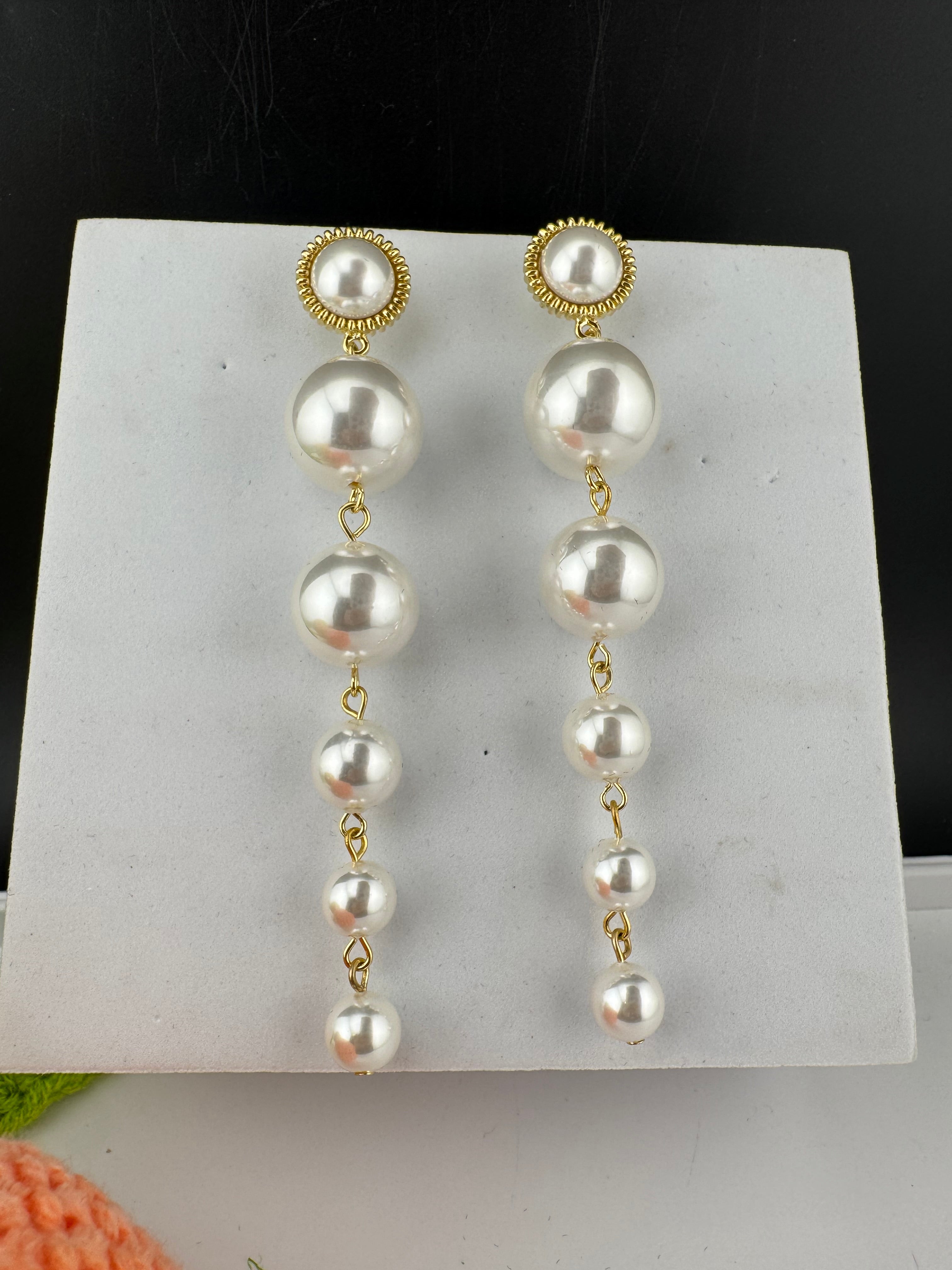 Premium High Quality Pearls long drop earrings is designer inspired/Long pearls Earrings for party wear/Bridesmaid gift/wedding jewelry