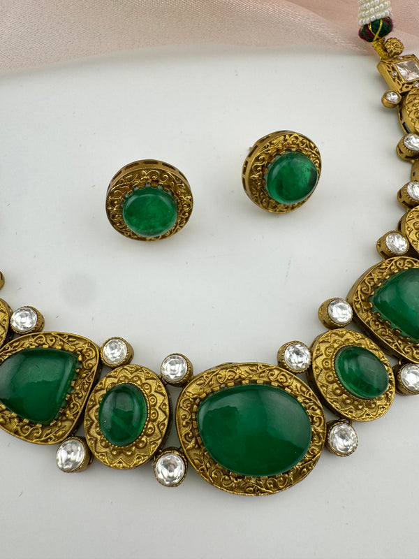 Kundan, Stone, Gold plated necklace set, Indian Bridal Jewelry set