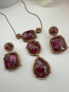 Doublet Stone Pendant Necklace Set with Matching Earrings, Brass CZ Jewelry