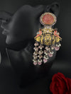 Matt Gold, kundan, Doublet stone, Pearls ChandBali Very long Earrings, Amrapali designer jewelry