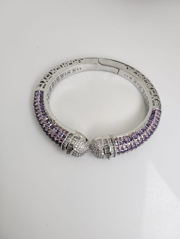Designer Cuff bracelet with American Diamonds in nano setting, CZ, Fits size upto 2.6"