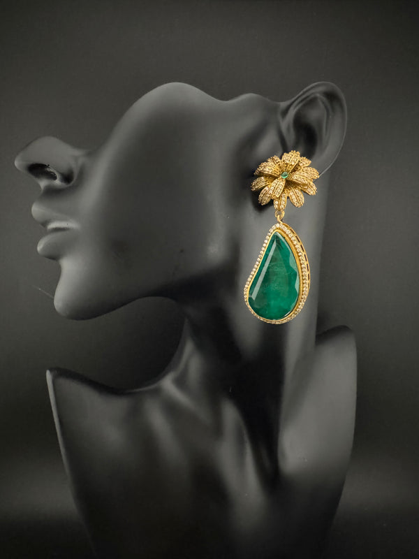 CZ and Gold, Doublet Stone Chandelier Drop Earrings, Bridal, Designer jewelry