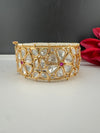 Tyaani Moissanite Kundan, CZ Openable Broad Bracelet Bangle, Gold Polish (Fits 2.6" wrists)