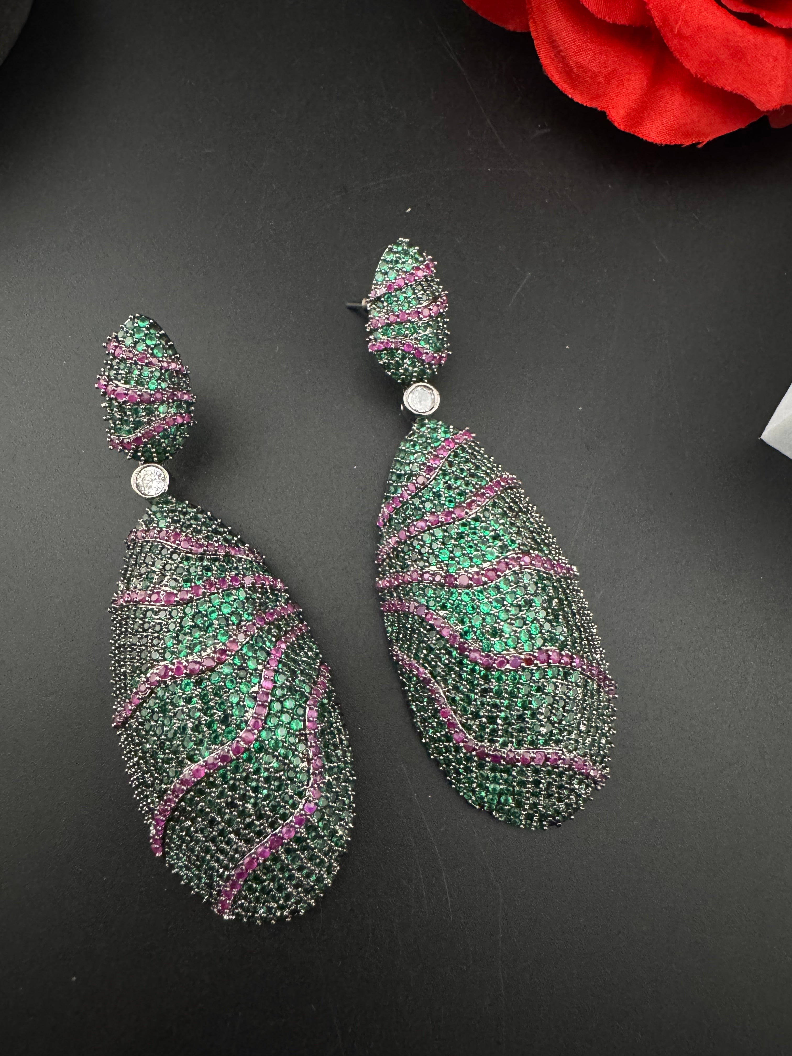 Premium Nano Setting Cubic Zirconia Victorian Long earrings in Dangle Drop shape, designer Inspired Statement long drop dangle earrings