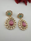 Pink and Green Kundan, CZ, Chandbali Earrings, High shine, Bridal, Moissanite, Tyaani inspired Designer jewelry