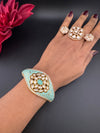 Moissanite Kundan, Enamel, CZ Openable Bracelet Bangle, Gold Polish (Fits 2.6" wrists)