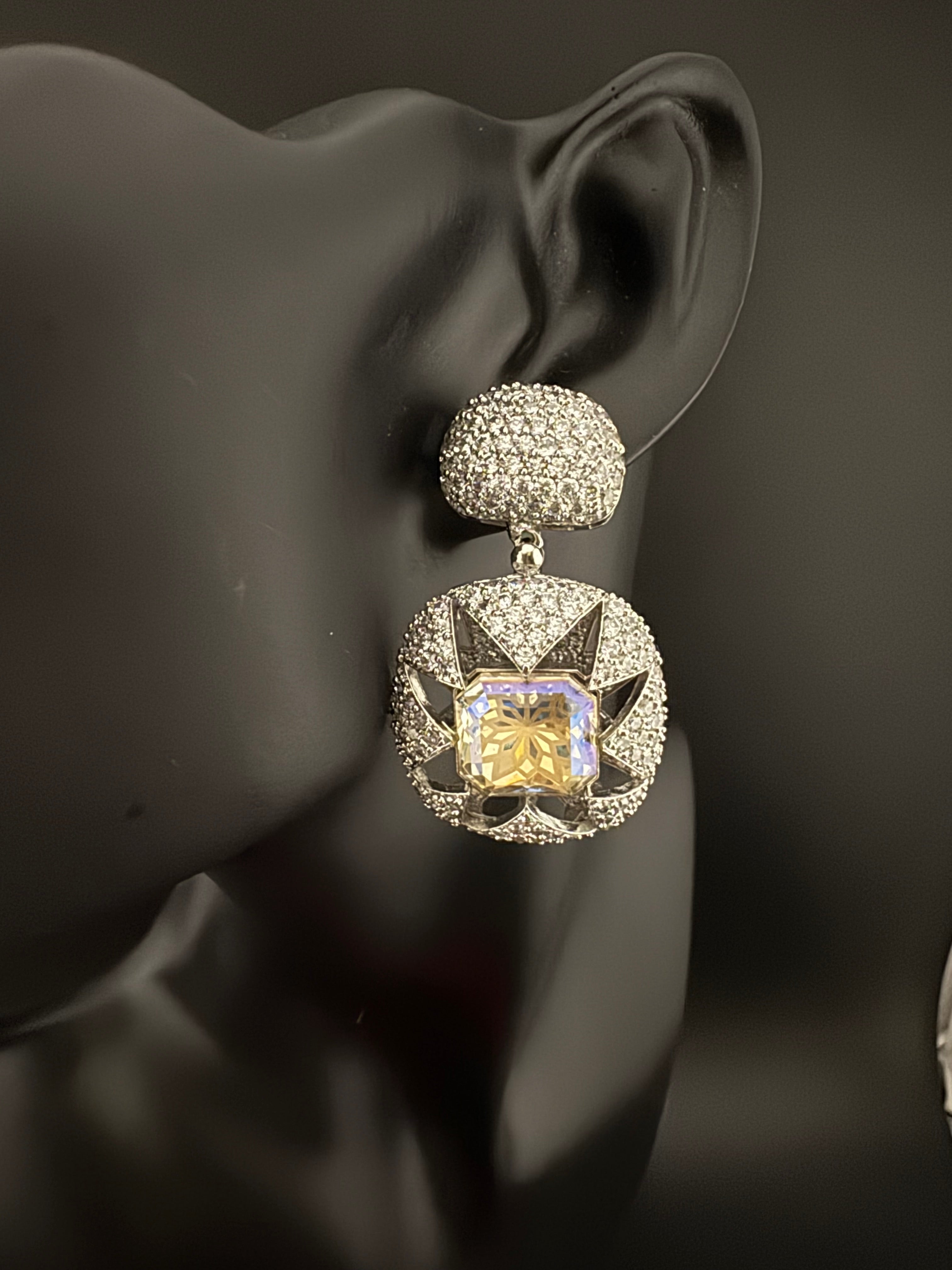 Premium Nano Setting Cubic Zirconia and Crystal earrings in Drop shape, stylish, designer Inspired Statement earring/Bridal Bridesmaid gift