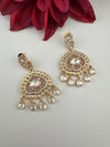 Gold and small pearls, Kundan, Cubic Zirconia Chandelier Chandbali Earrings, CZ, Designer jewelry
